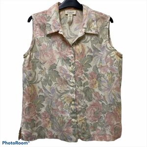 Jones New York Floral Sleeveless Linen Blouse